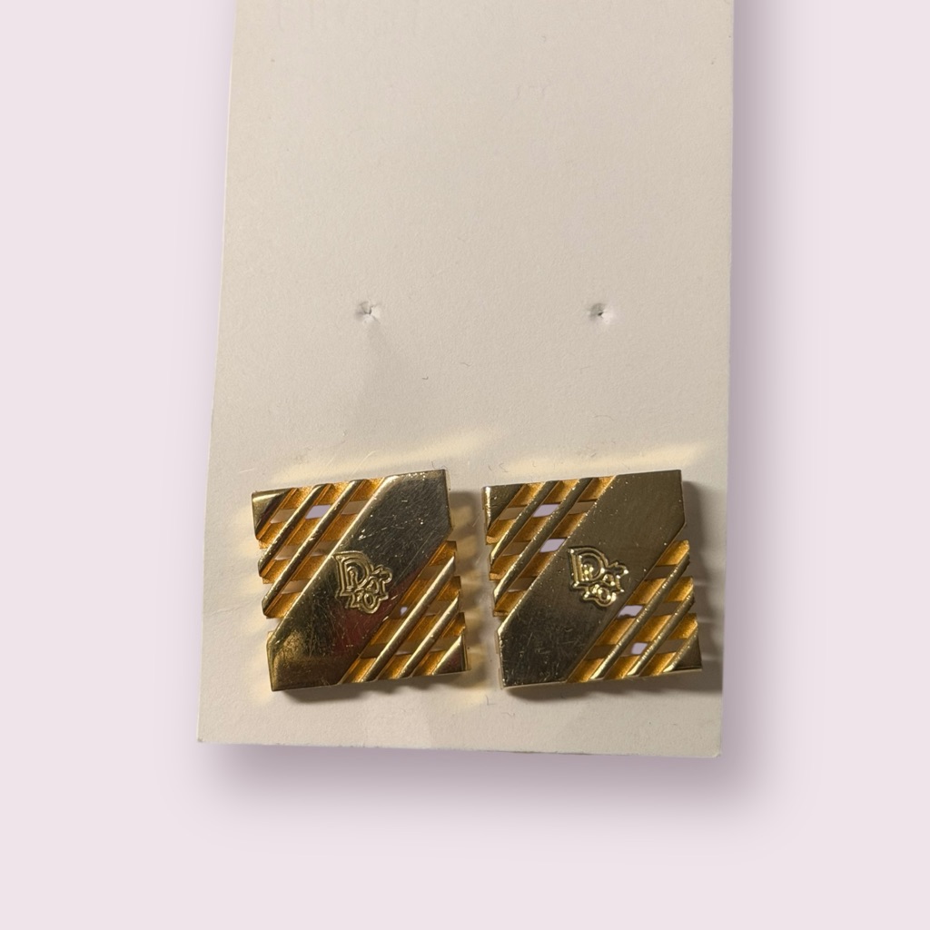 Dior Swivel-Type Logoed Square Cufflinks In Gold [Ex] Limited From Japan